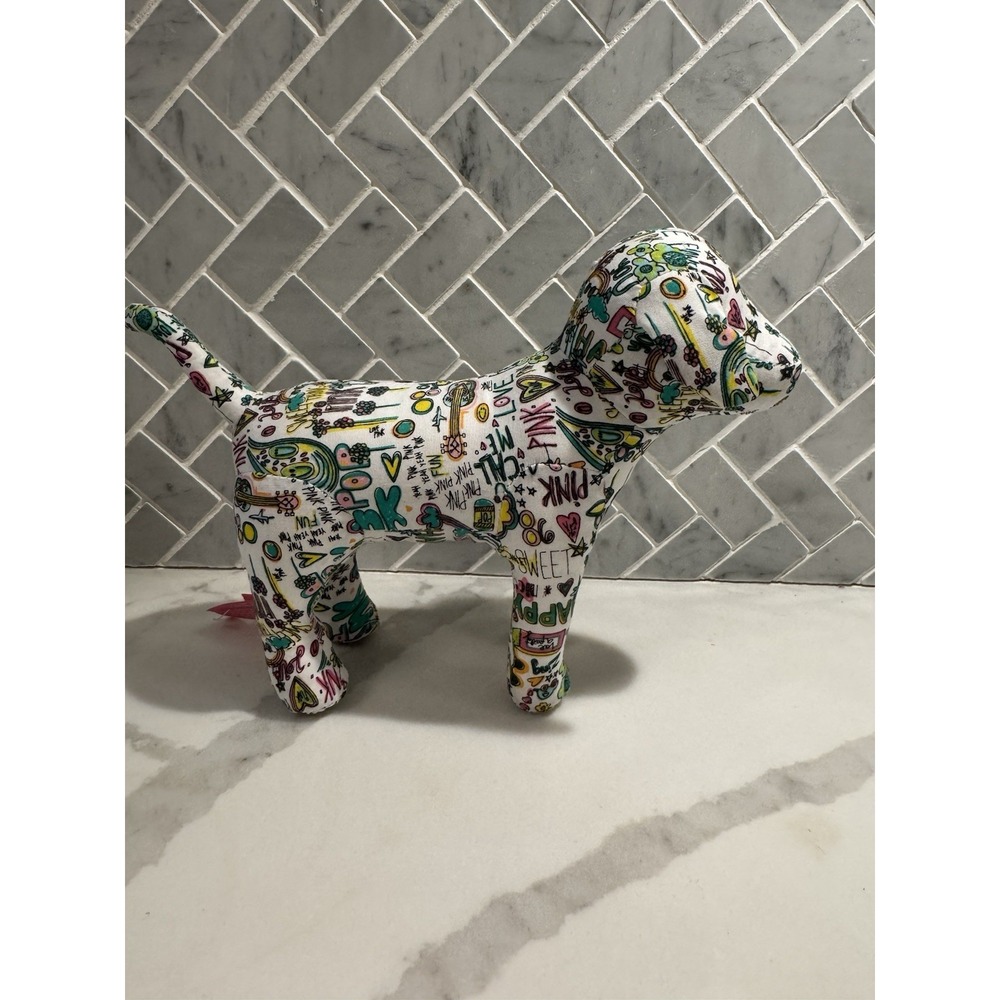 Victorias Secret Secret Plush Dog White Graffiti Doodles Love Happy 8 Inch